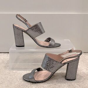 Kate Spade New York Silver Block Heel Sandals, SZ 8